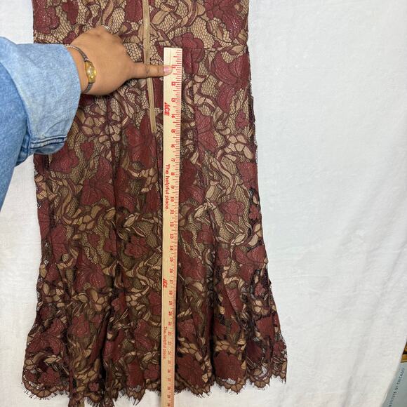 Calvin Klein 2 Lace Brown Dress Floral A-Line Sheath Fringe Formal Wedding Party - Picture 12 of 13